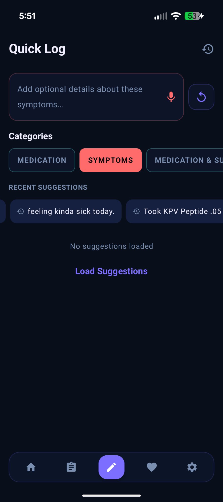 Quick Log voice and tap logging in Tabs
